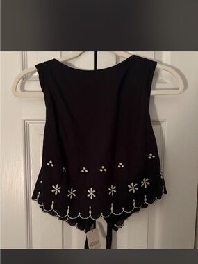 Free People Black Sleeveless Camisole with White Floral Eyelet Hem